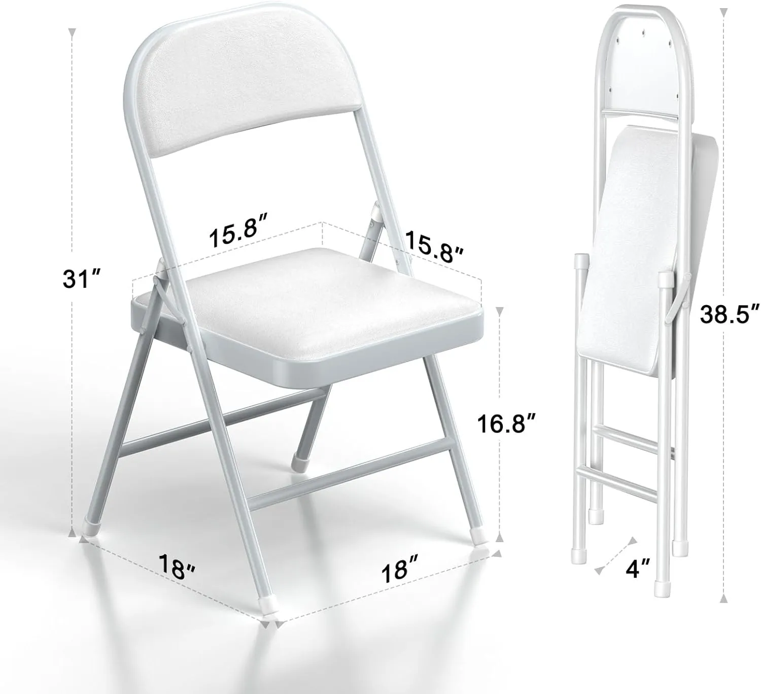 Nazhura 4 Pack Folding Chairs with Padded Cushion and Back, Khaki Metal Chairs with Comfortable Cushion and Durable Steel Frame for Home and Office, for Indoor and Outdoor Events (White, 4 Pack)
