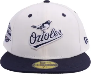New Era MLB 59FIFTY Cooperstown Authentic Collection Chrome Fitted Hat (7 5/8, Baltimore Orioles, White Black Cooperstown)