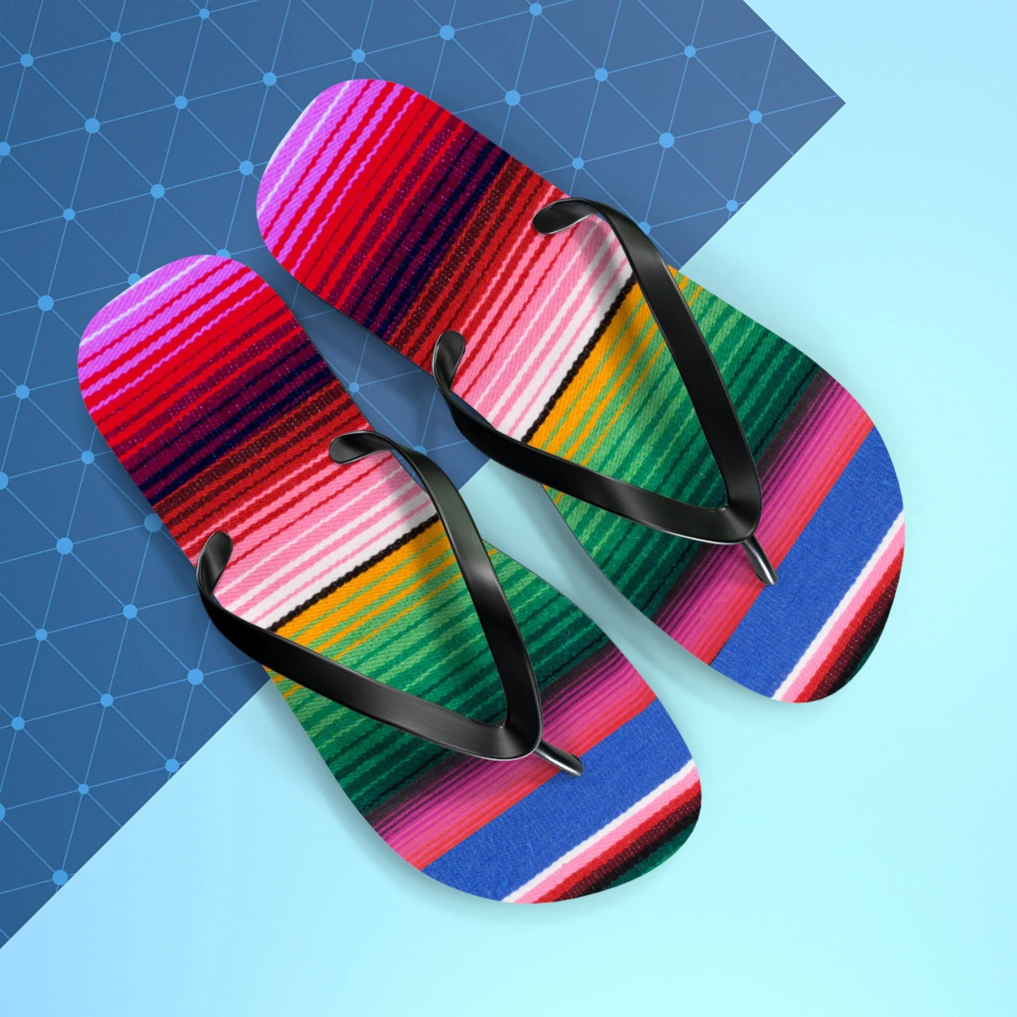 new Serape Olé FLIP FLOPS waterproof Mexican striped slip-on sandals womens sz 7 8 9 10 11 Shore And Skyline La Bamba Swim Beach Pool Line