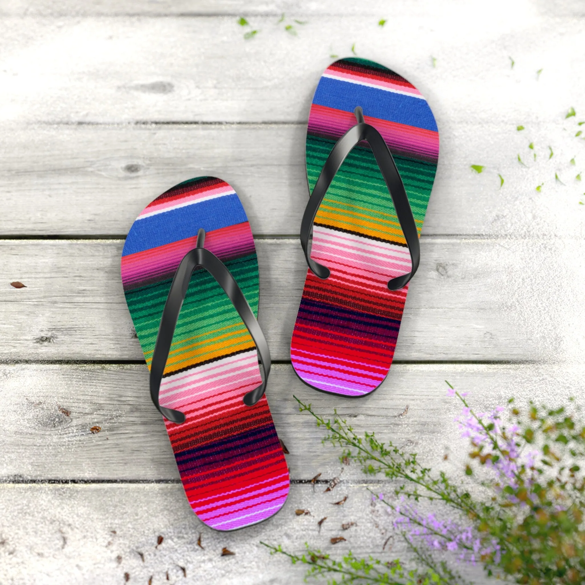 new Serape Olé FLIP FLOPS waterproof Mexican striped slip-on sandals womens sz 7 8 9 10 11 Shore And Skyline La Bamba Swim Beach Pool Line