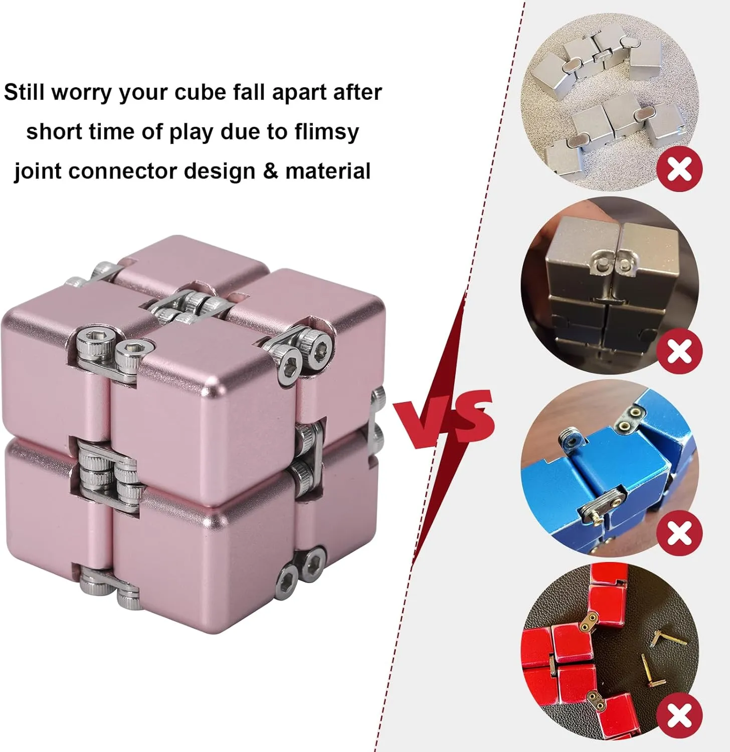 New Version Aluminum Alloy Metal Infinity Cube Fidget Cube Handheld Fidget Toy Desk Toy with Cool Case Infinity Magic Cube Relieve Stress Anxiety ADD ADHD OCD for Kids and Adults (Pink)