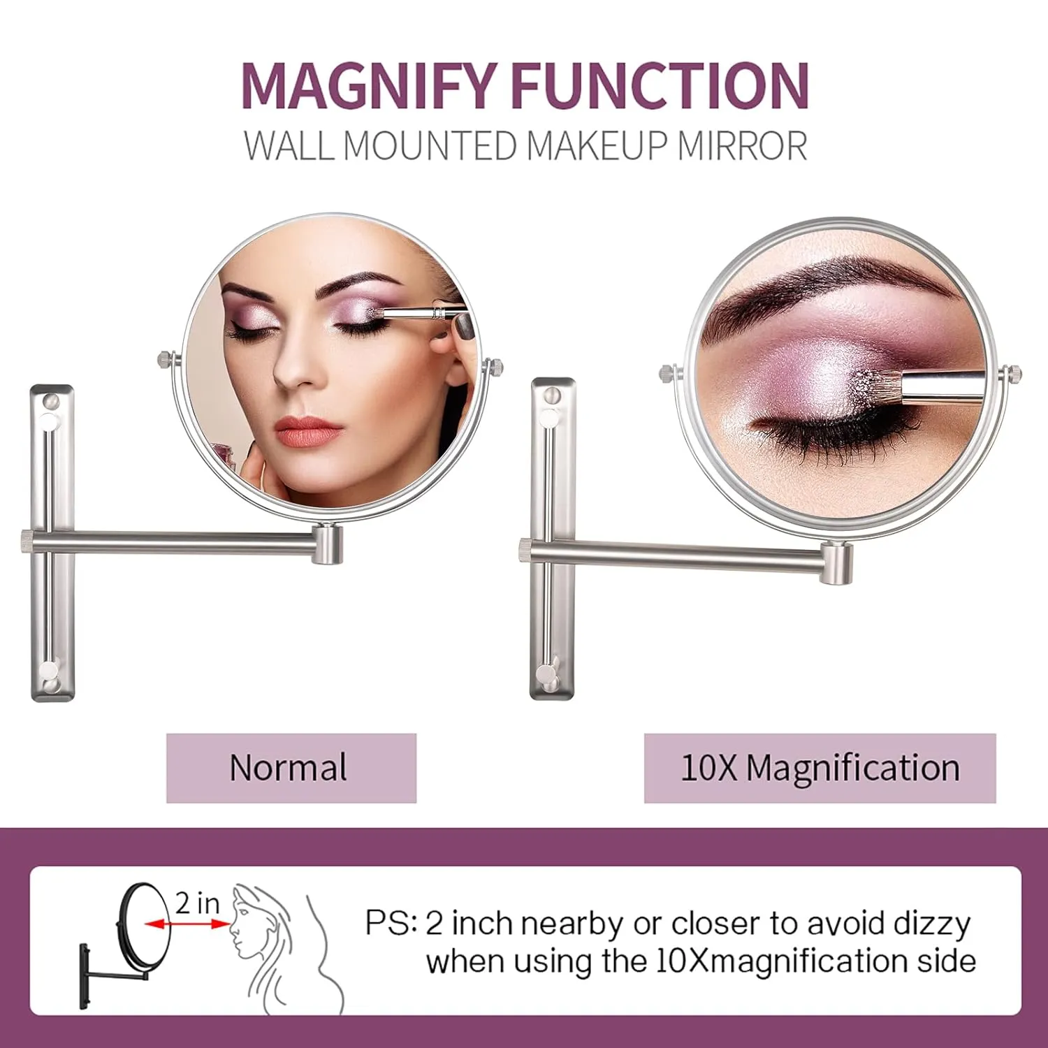 Nicesail 8 Inch Double-Side Wall Mounted Mirror Magnified 10x Makeup and Shaving Mirror Regular View and 10X Magnification, High Adjustable Nickel