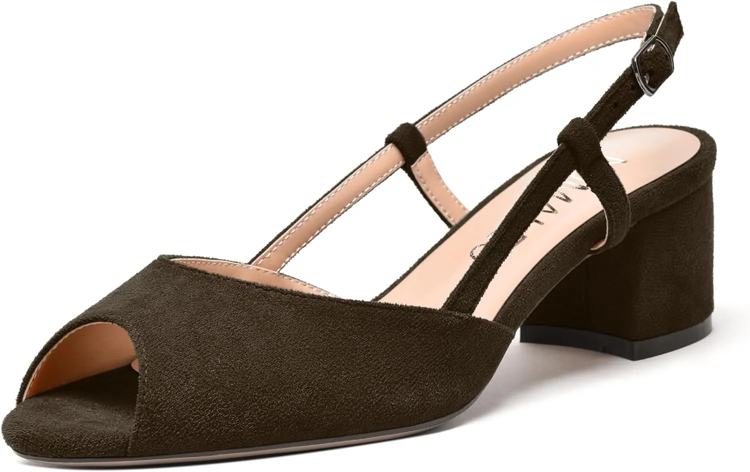NUMALEO Womens Party Suede Buckle Comfortable Slingback Peep Toe Sexy Chunky Low Heel Pumps Shoes 2 Inch
