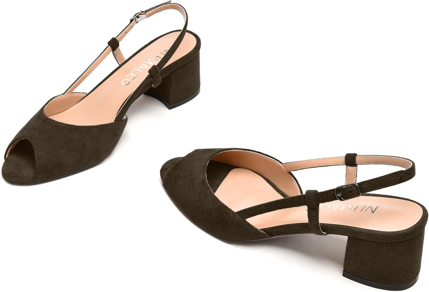 NUMALEO Womens Party Suede Buckle Comfortable Slingback Peep Toe Sexy Chunky Low Heel Pumps Shoes 2 Inch
