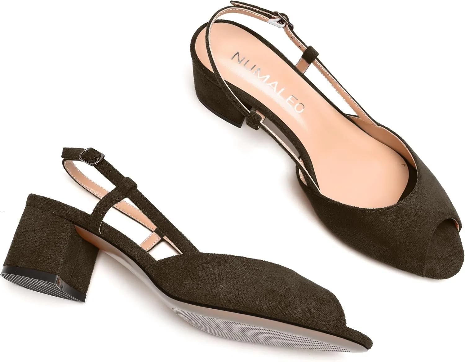 NUMALEO Womens Party Suede Buckle Comfortable Slingback Peep Toe Sexy Chunky Low Heel Pumps Shoes 2 Inch