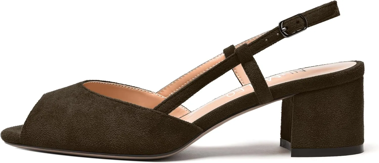 NUMALEO Womens Party Suede Buckle Comfortable Slingback Peep Toe Sexy Chunky Low Heel Pumps Shoes 2 Inch