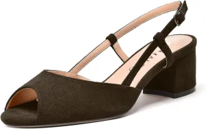 NUMALEO Womens Party Suede Buckle Comfortable Slingback Peep Toe Sexy Chunky Low Heel Pumps Shoes 2 Inch