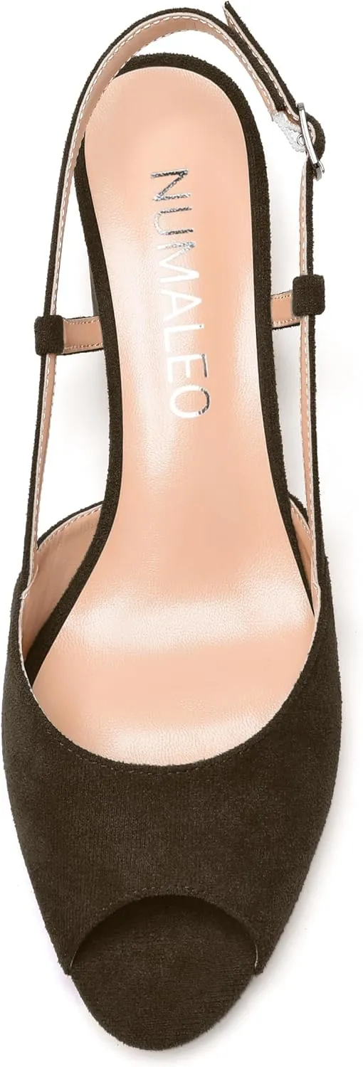 NUMALEO Womens Party Suede Buckle Comfortable Slingback Peep Toe Sexy Chunky Low Heel Pumps Shoes 2 Inch