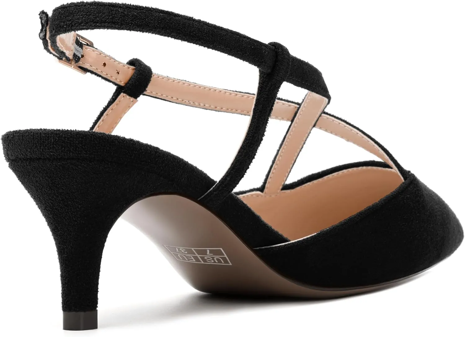 NUMALEO Womens Wedding Pointed Toe Suede Comfortable Buckle Slingback Dress Kitten Low Heel Pumps Shoes 2 Inch