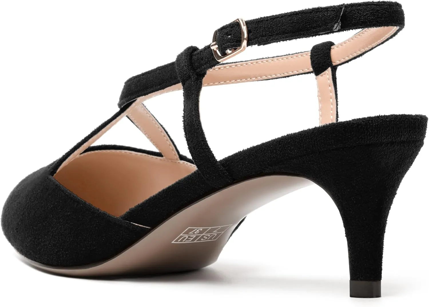 NUMALEO Womens Wedding Pointed Toe Suede Comfortable Buckle Slingback Dress Kitten Low Heel Pumps Shoes 2 Inch