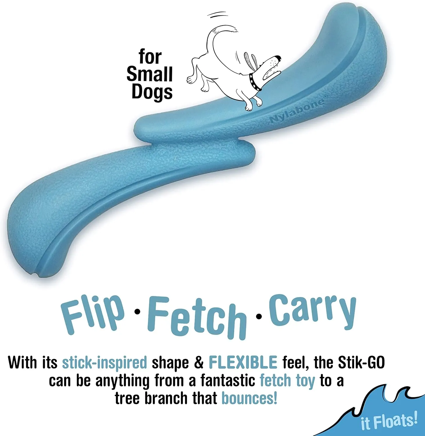 Nylabone Stik-GO Interactive Dog Toy for Small Dogs - Lightweight Flexible Floatable Dog Fetch Toy for Creative Play & Dog Exercise (1 Count)