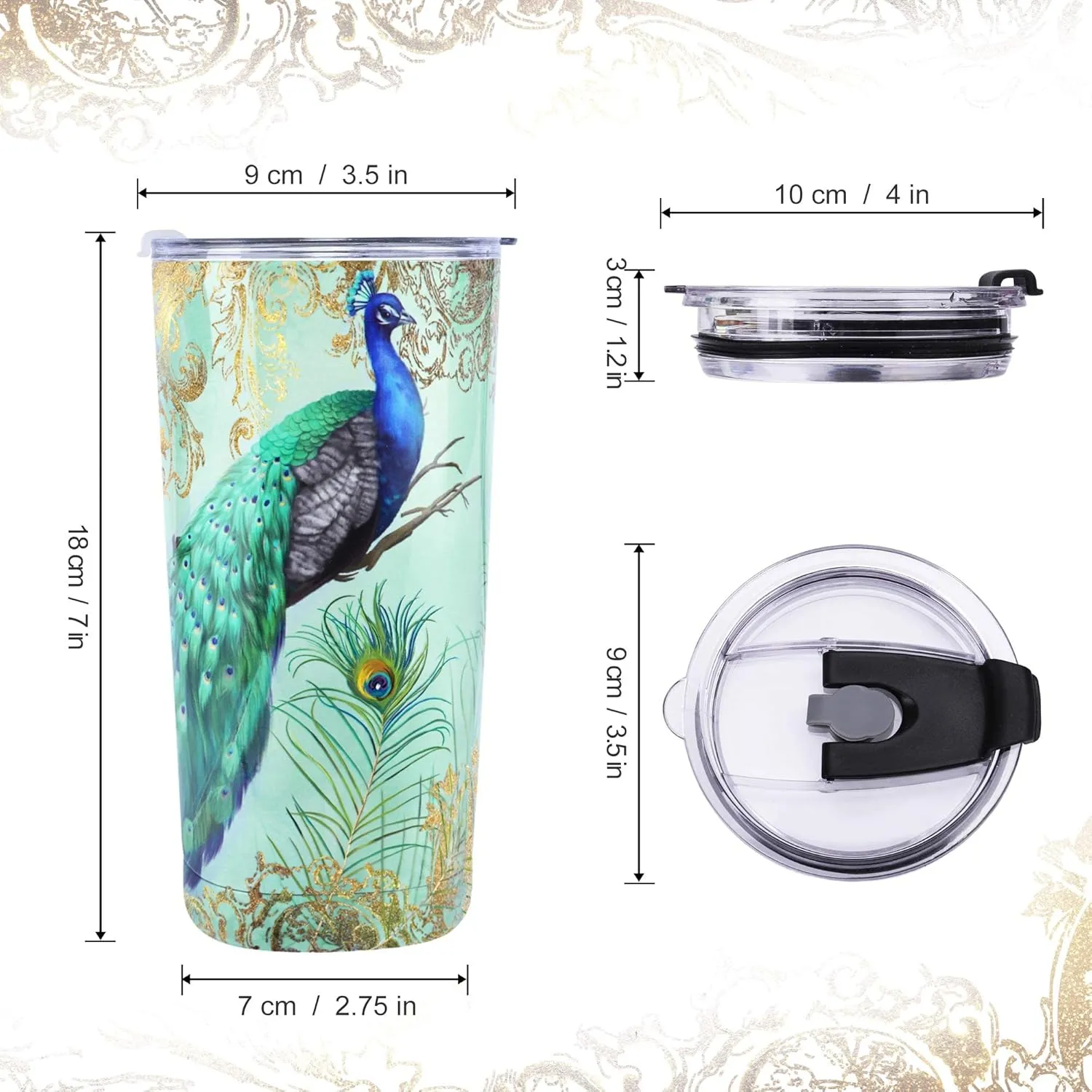NymphFable 20oz Peacock Mug Tumbler with Straw and Lid Stainless Steel Insulated Travel Mug Double Wall