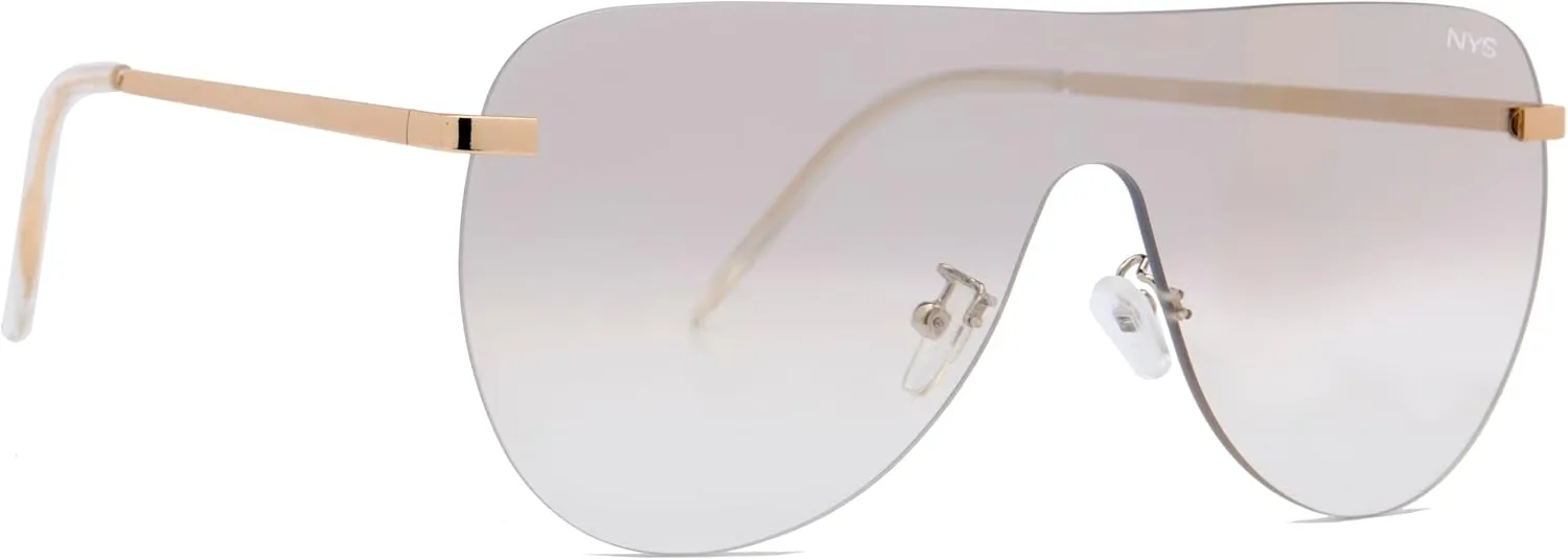 NYS Collection Rimless Oversized Flat Top Shield Sunglasses for Men Women – Aviator Style, 100% UV400 Protection