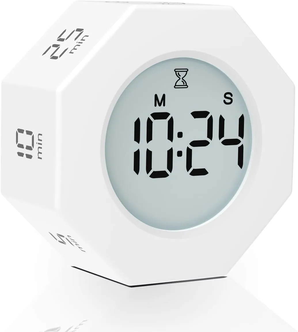 Octagon Pomodoro Timer Clock, Productivity Timer Cube, Octagonal Gravitational Flip Focus ，Mute & Adjustable Sound Alert, ADHD, Study,3-5-10-25-30-60-90min Min & Custom Countdown Time