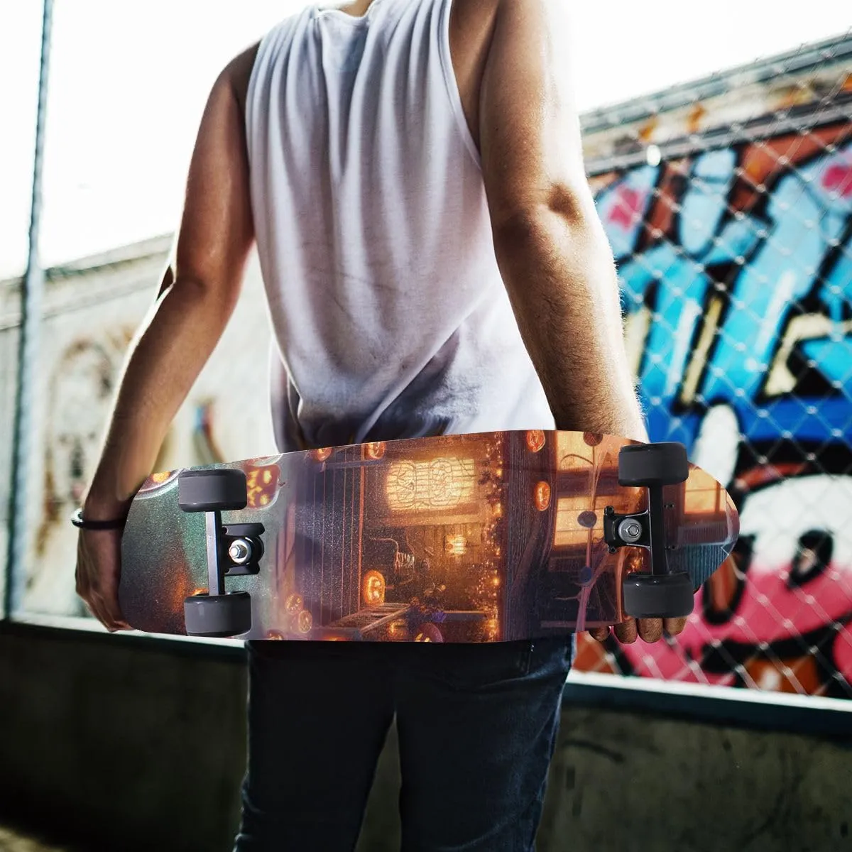ODAWA House with Lanterns Skateboard Grip Tape Bubble Free Waterproof Scooter Grip Tape Longboard Skateboard Grip Tape Sheet 9.1 x 33.1 Inch