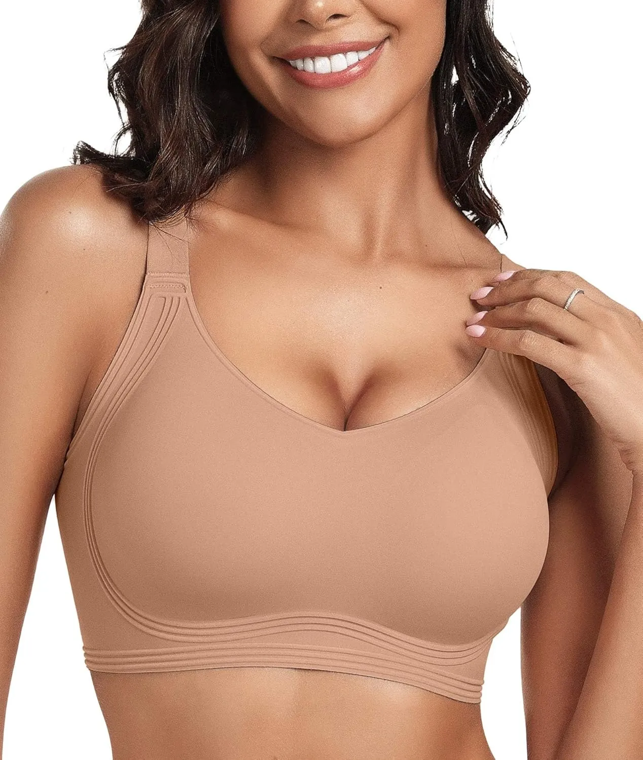 OEAK Womens Seamless Push Up Bras No Underwire Full Coverage Comfortable Bra V Neck Bralettes Wireless Everyday Bra