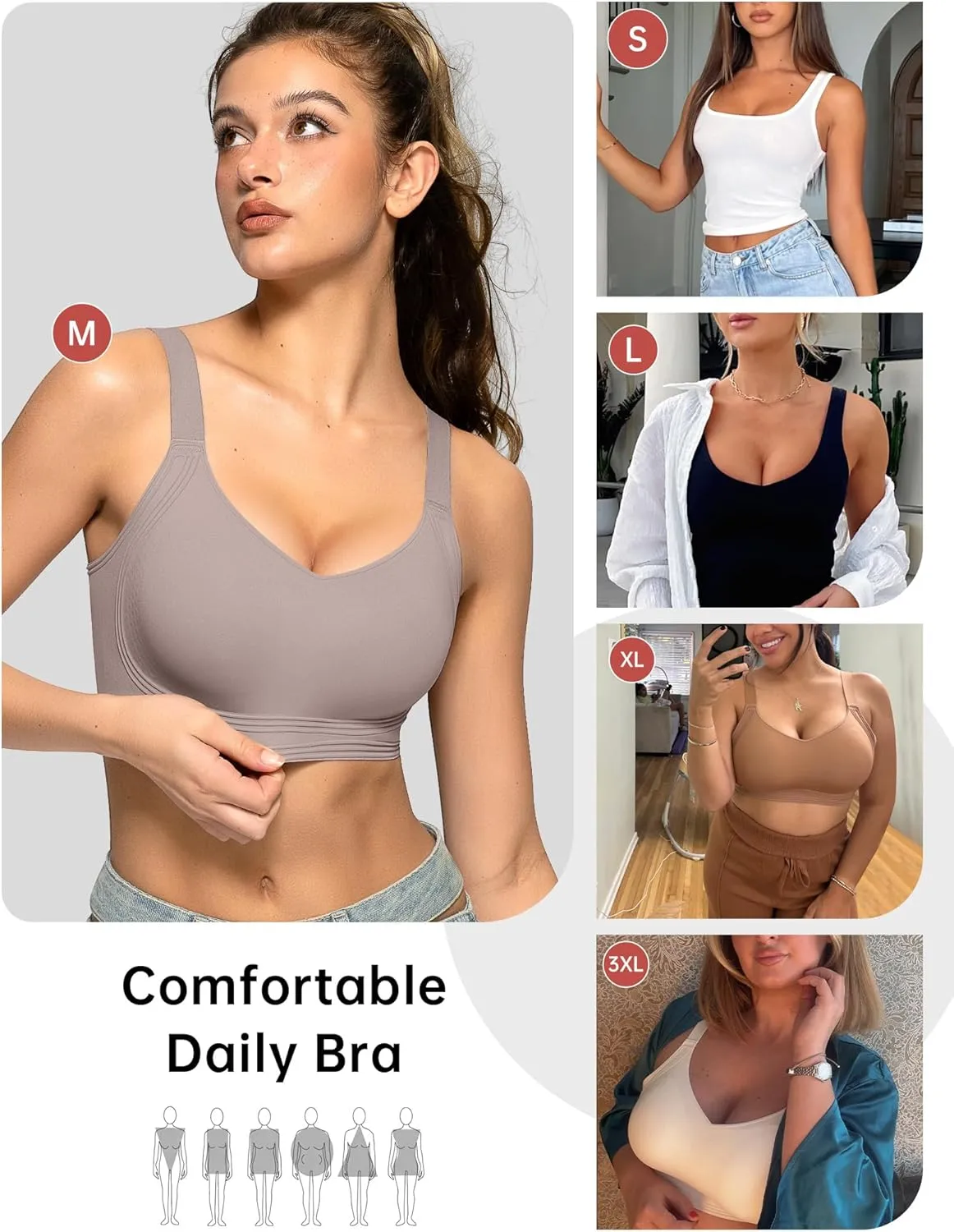 OEAK Womens Seamless Push Up Bras No Underwire Full Coverage Comfortable Bra V Neck Bralettes Wireless Everyday Bra