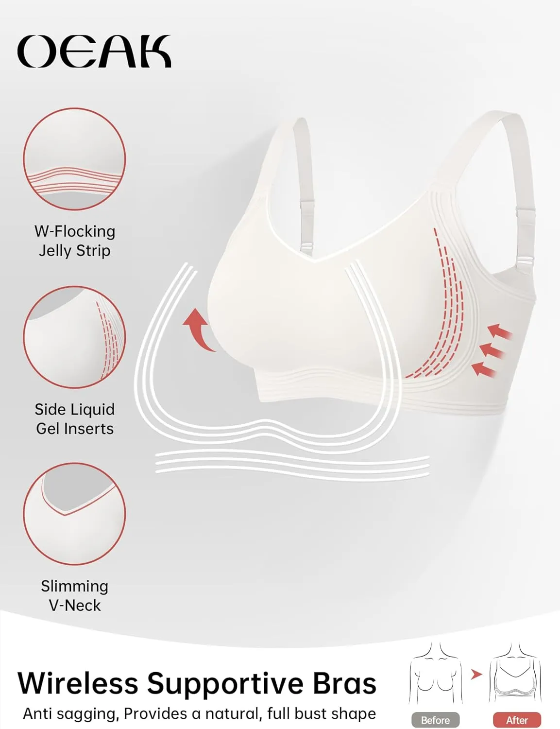OEAK Womens Seamless Push Up Bras No Underwire Full Coverage Comfortable Bra V Neck Bralettes Wireless Everyday Bra