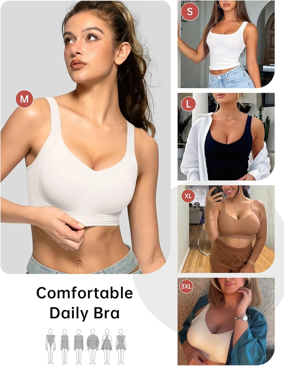 OEAK Womens Seamless Push Up Bras No Underwire Full Coverage Comfortable Bra V Neck Bralettes Wireless Everyday Bra