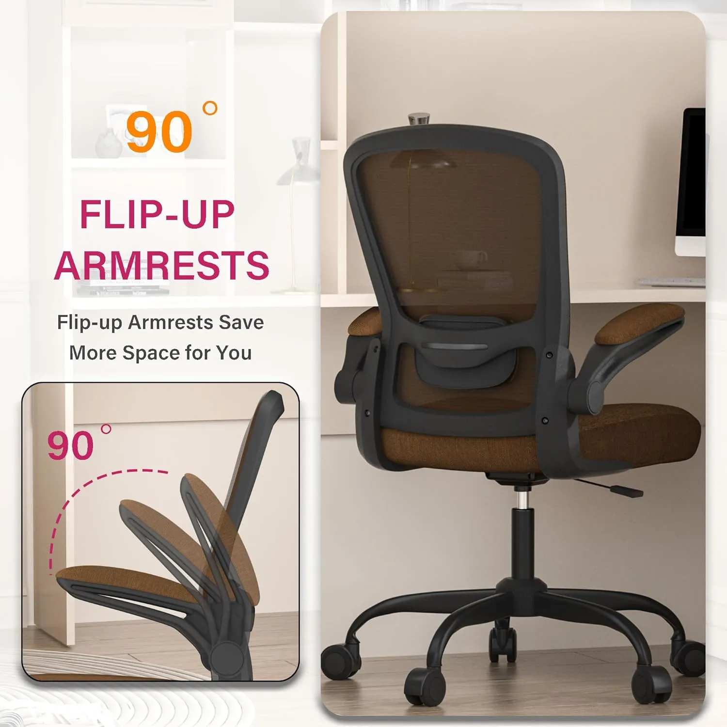 Office Chair, Ergonomic Desk Chair with Adjustable Lumbar Support, High Back Mesh Computer Chair with Flip-up Armrests-BIFMA Passed Task Chairs, Executive Chair for Home Office