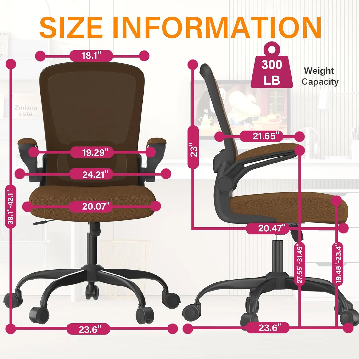 Office Chair, Ergonomic Desk Chair with Adjustable Lumbar Support, High Back Mesh Computer Chair with Flip-up Armrests-BIFMA Passed Task Chairs, Executive Chair for Home Office