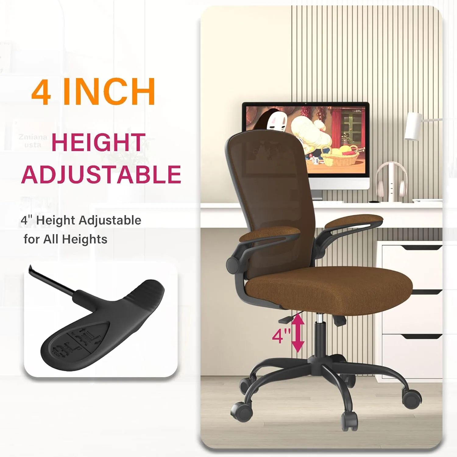 Office Chair, Ergonomic Desk Chair with Adjustable Lumbar Support, High Back Mesh Computer Chair with Flip-up Armrests-BIFMA Passed Task Chairs, Executive Chair for Home Office