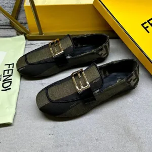 OLIVE BLACK Large-scale promotion GREEN FENDI FENDI IN BAGUETTE Giant bargain MIX GOLD HARDWARE CANVAS LOAFERS