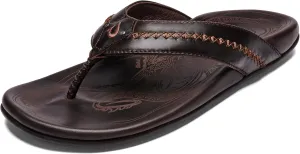 OLUKAI Mea Ola Men's Leather Beach Sandals, Soft & Durable Flip Flops, Arch Support & Comfort Fit, Enhanced Grip & Traction