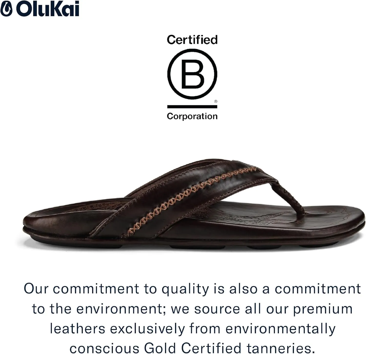 OLUKAI Mea Ola Men's Leather Beach Sandals, Soft & Durable Flip Flops, Arch Support & Comfort Fit, Enhanced Grip & Traction