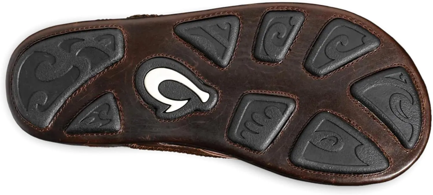 OLUKAI Mea Ola Men's Leather Beach Sandals, Soft & Durable Flip Flops, Arch Support & Comfort Fit, Enhanced Grip & Traction