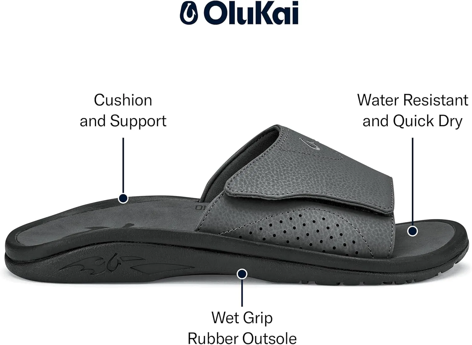OLUKAI Nalu Slide Men's Versatile Slide Sandals, Water-Friendly & Adjustable Straps, Lightweight & Durable, All-Day Comfort & Support