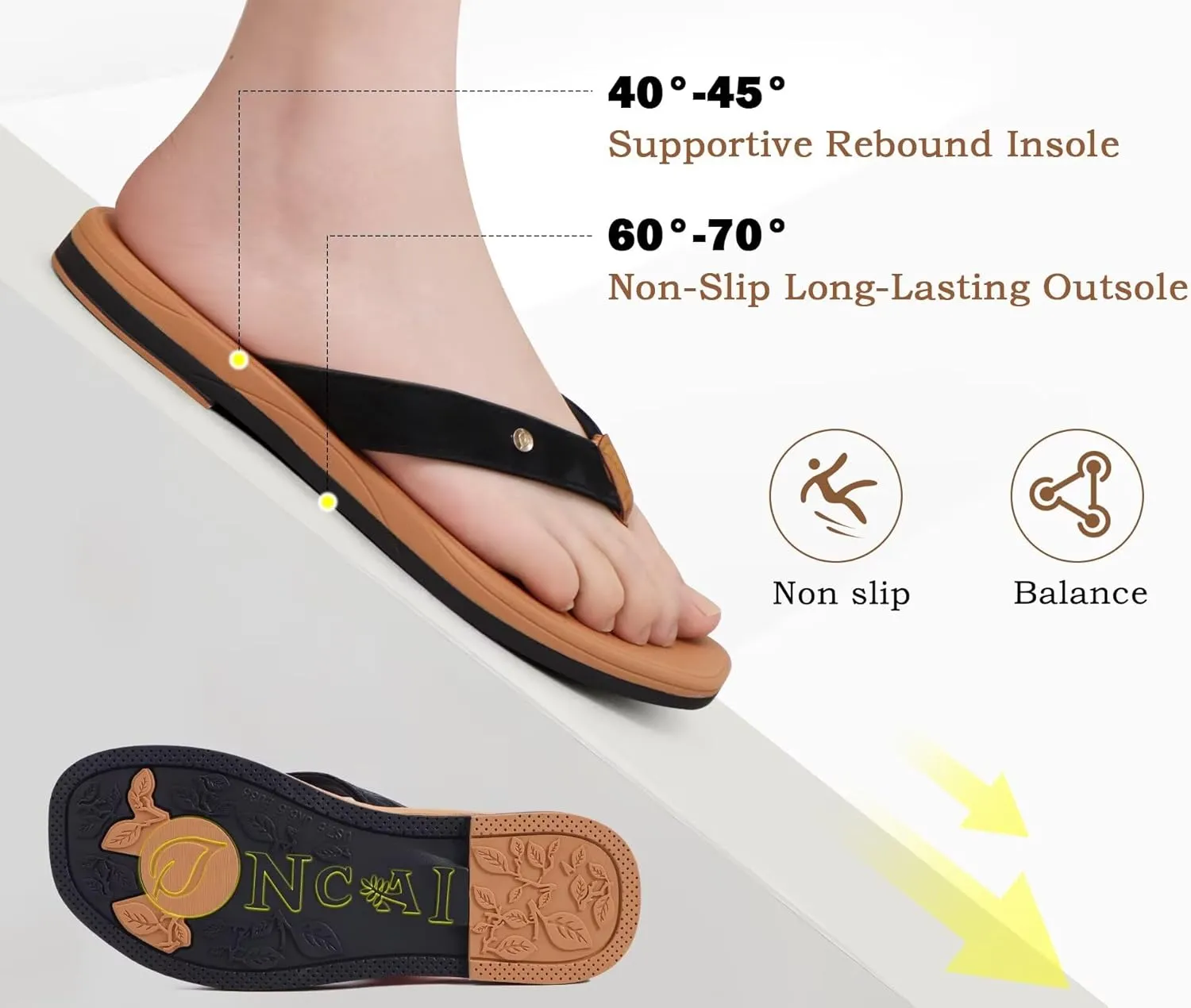 ONCAI Womens Cushion Flip Flops Women's Soft Comfortable Flip Flop Fashion Summer Beach Cute Lightweight Sandals for Woman Size 6-11
