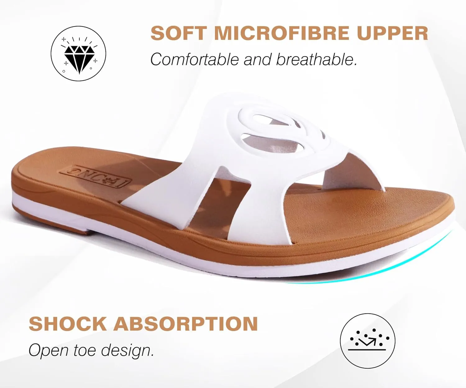 ONCAI Women's Flat Sandals Fashion Square Open Toe Slide Dressy Sandals for Woman Soft Cushion Vegan Comfortable Summer Slip On Casual Walking Outdoor Ladies Sandal Non Slip Rubber Sole Size 6-11 US