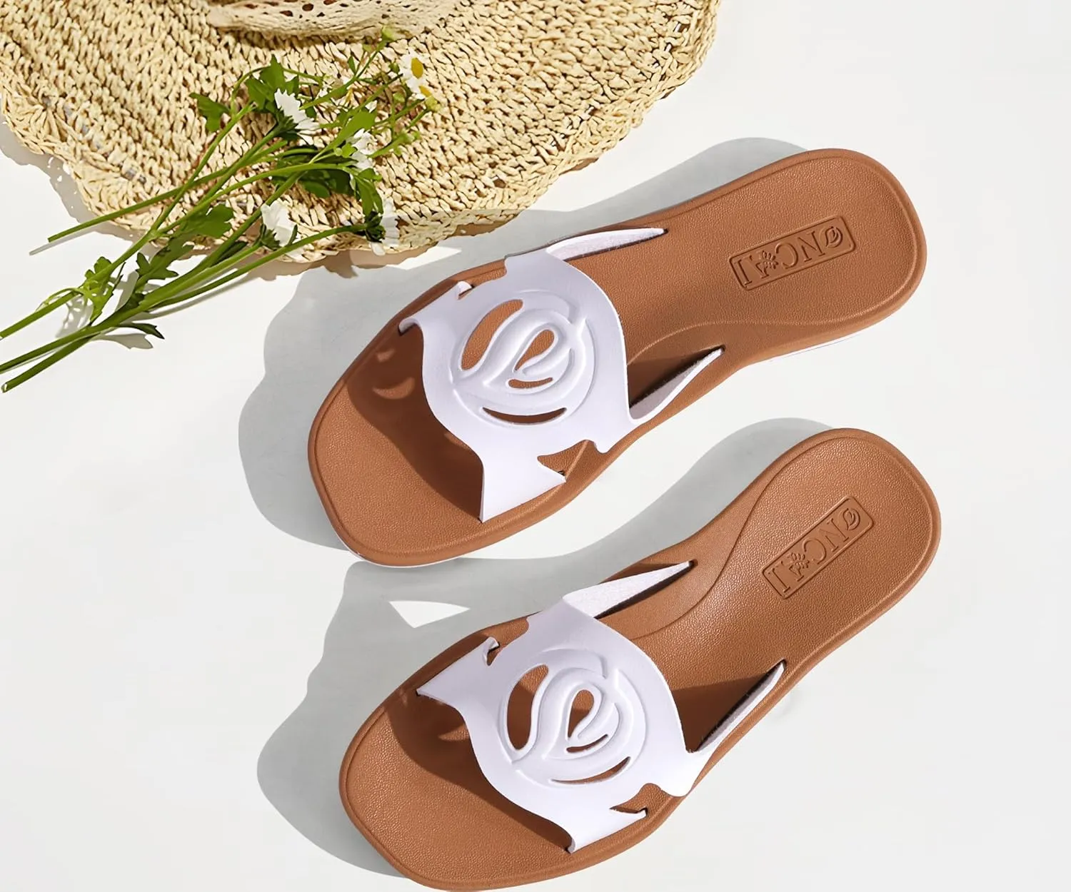 ONCAI Women's Flat Sandals Fashion Square Open Toe Slide Dressy Sandals for Woman Soft Cushion Vegan Comfortable Summer Slip On Casual Walking Outdoor Ladies Sandal Non Slip Rubber Sole Size 6-11 US