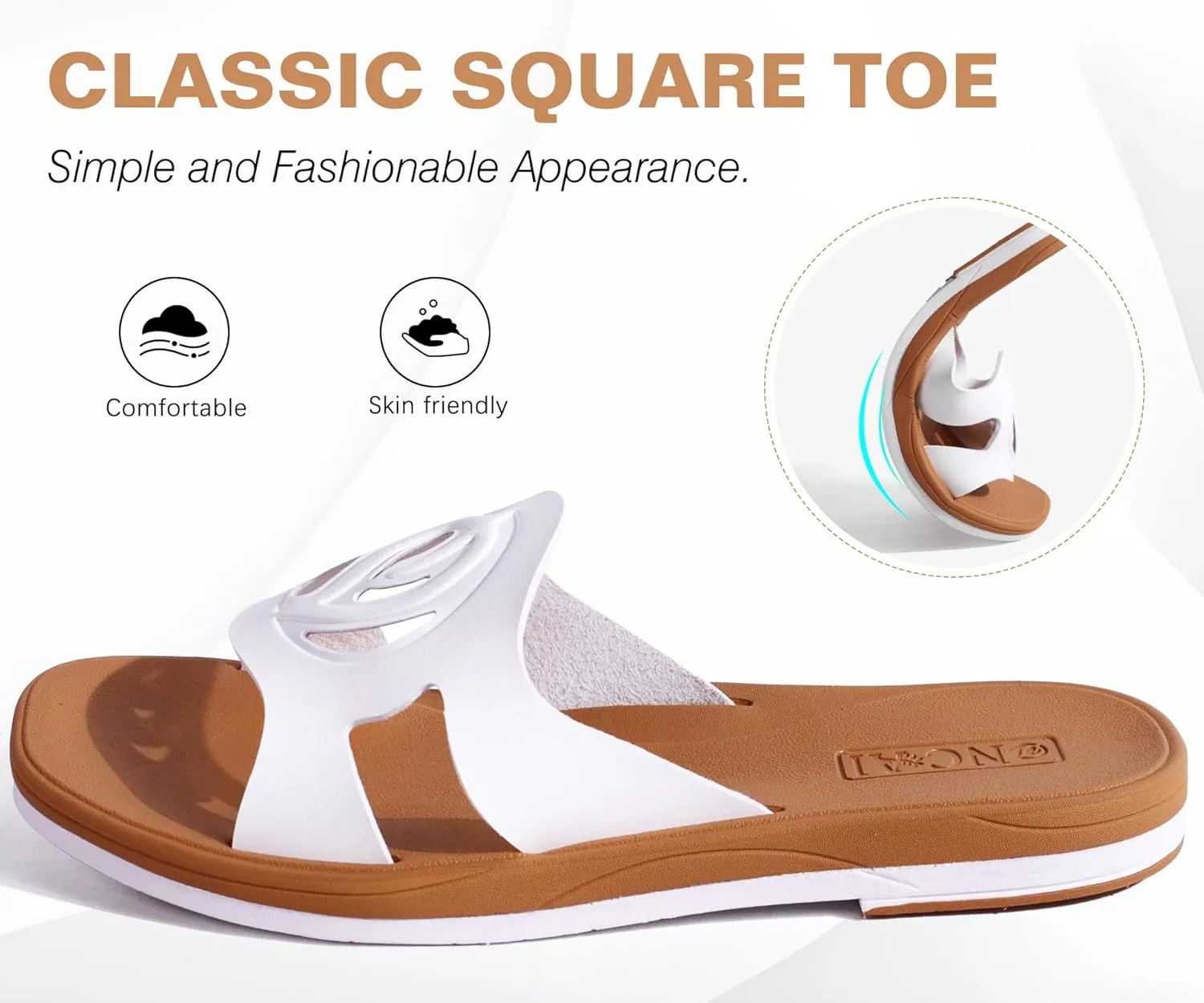 ONCAI Women's Flat Sandals Fashion Square Open Toe Slide Dressy Sandals for Woman Soft Cushion Vegan Comfortable Summer Slip On Casual Walking Outdoor Ladies Sandal Non Slip Rubber Sole Size 6-11 US