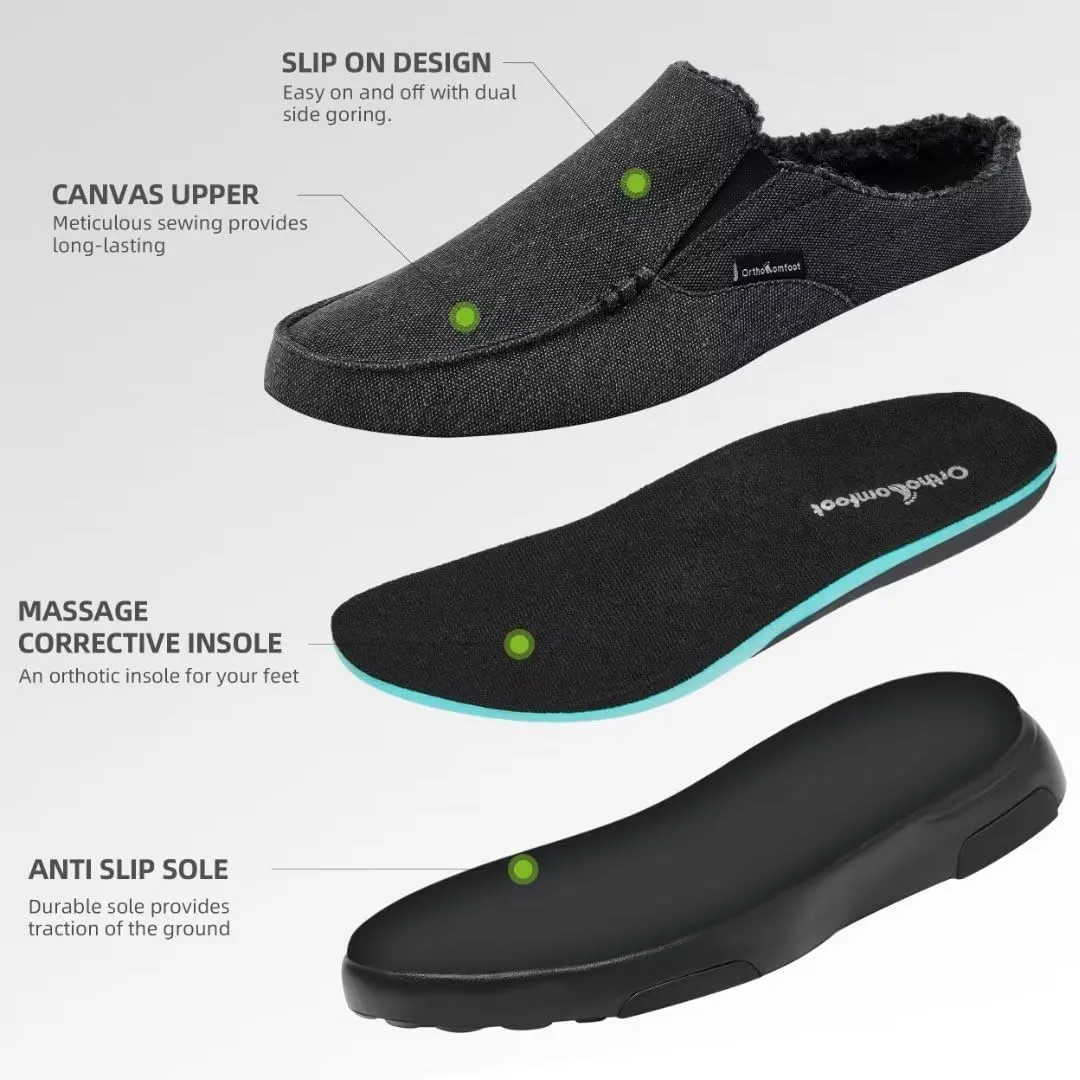 OrthoComfoot Men's Orthopedic Slip-On Loafers Walking Shoes with Arch Support: Casual Plantar Fasciitis Slippers for Flat Feet, Comfortable Orthotic Shoes for Foot and Heel Pain Relief