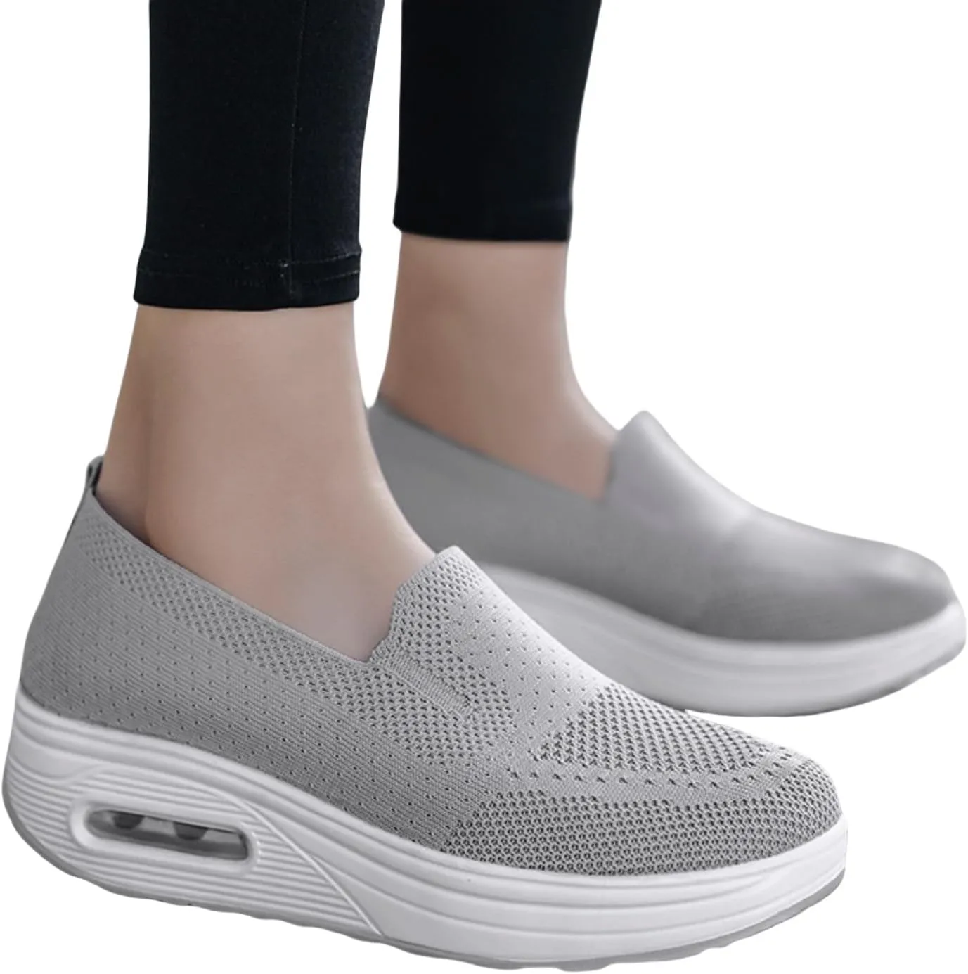 Orthopedic Sneakers for Women Platform Air Cushion Walking Shoes Lightweight Breathable Mesh Stretch Slip On Diabetic Shoes Trendy Non-Slip Comfort Loafers