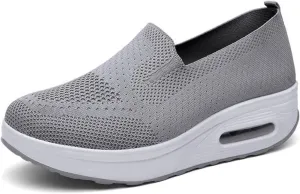 Orthopedic Sneakers for Women Platform Air Cushion Walking Shoes Lightweight Breathable Mesh Stretch Slip On Diabetic Shoes Trendy Non-Slip Comfort Loafers