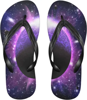 Out Space Burning Planet Sky and Stars Womens Flip Flops The Universe Planet Milky Way Summer Beach Sandals Casual Thong Slippers Comfortable Shower Slippers Non Slip Water Sandals shoes M