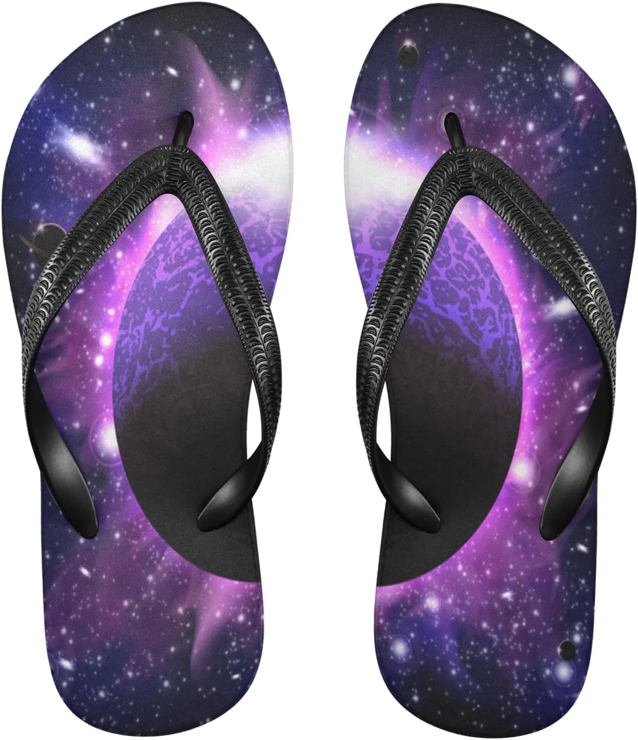 Out Space Burning Planet Sky and Stars Womens Flip Flops The Universe Planet Milky Way Summer Beach Sandals Casual Thong Slippers Comfortable Shower Slippers Non Slip Water Sandals shoes M
