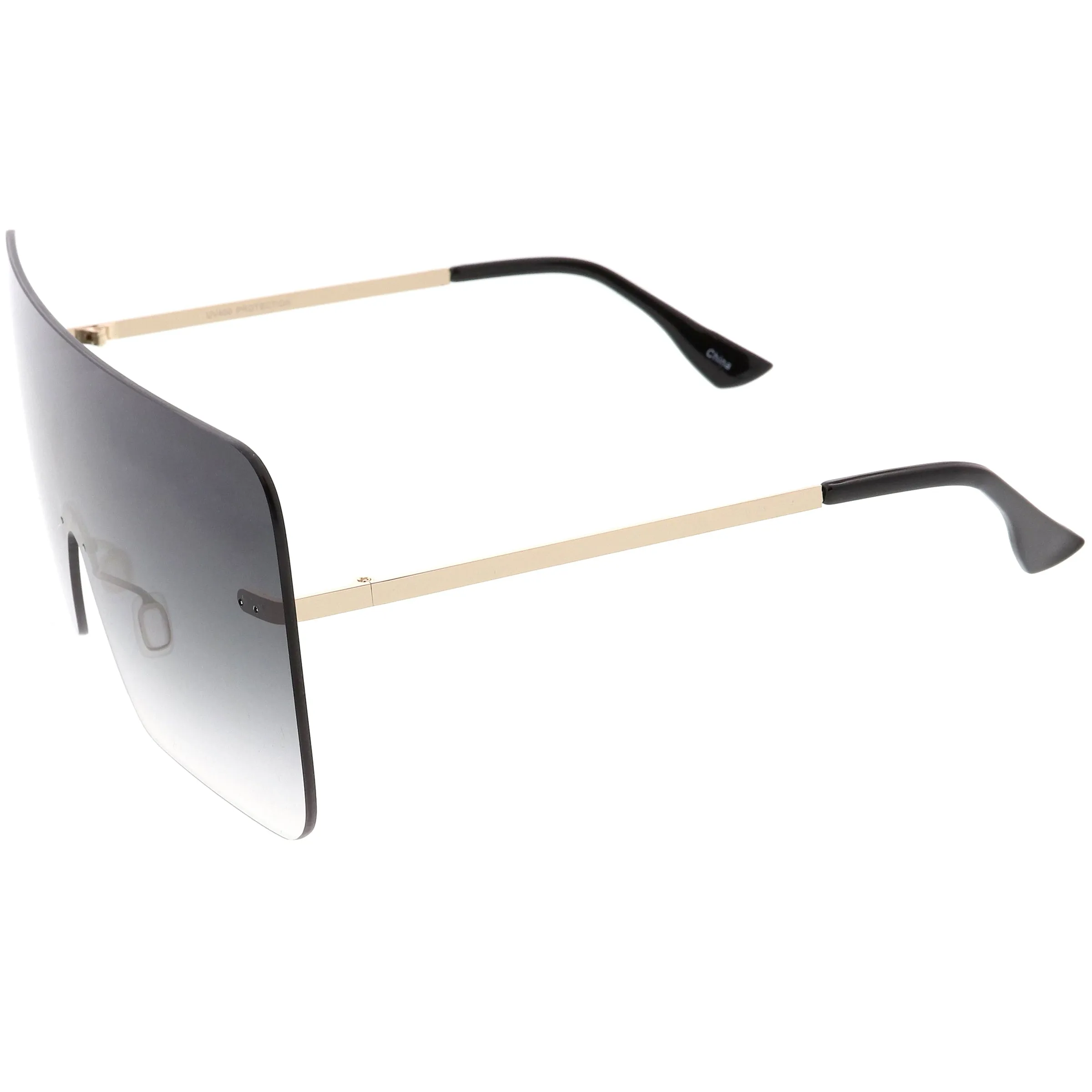 Oversize Futuristic Rimless Flat Shield Lens Sunglasses C982