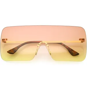 Oversize Futuristic Rimless Flat Shield Lens Sunglasses C982