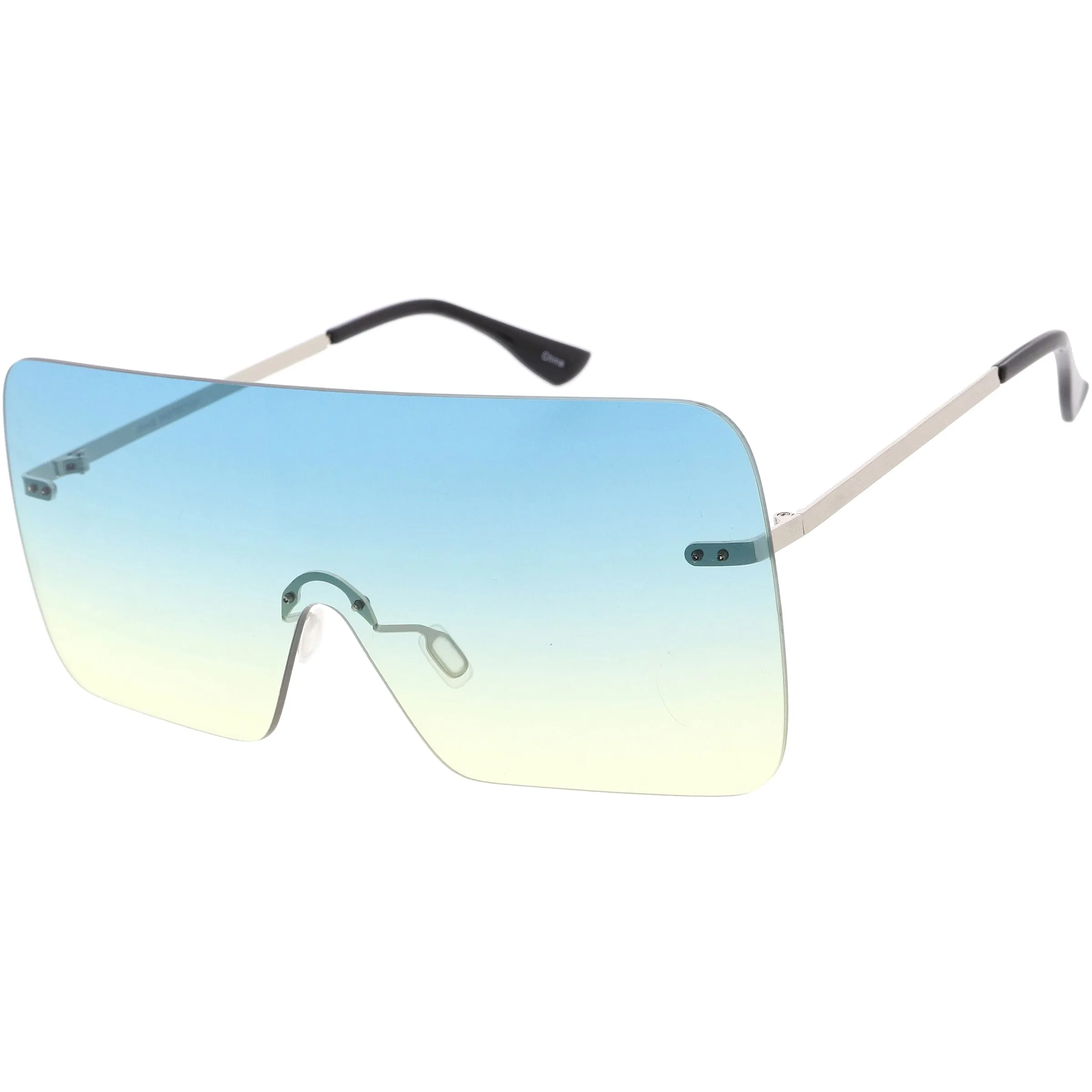 Oversize Futuristic Rimless Flat Shield Lens Sunglasses C982