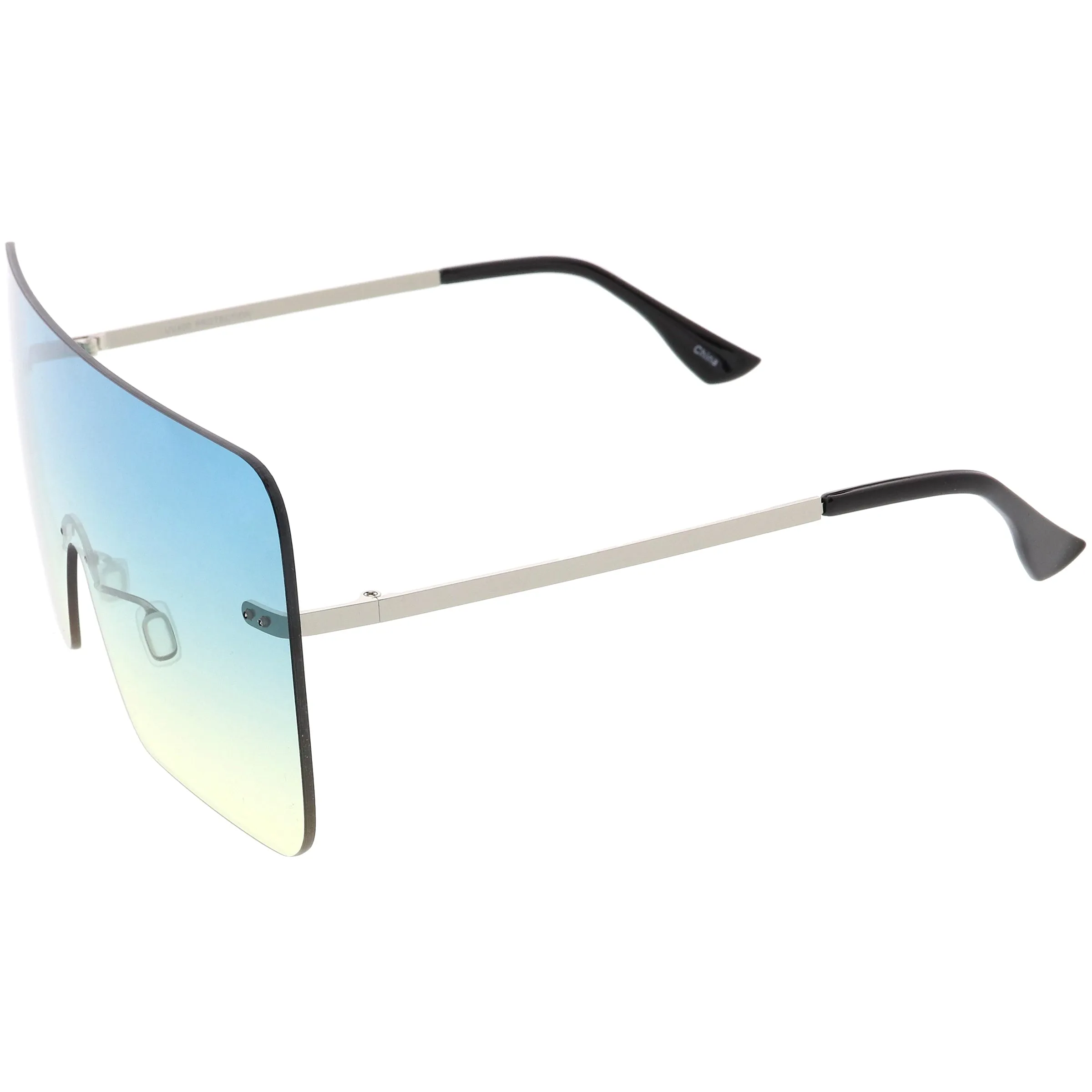 Oversize Futuristic Rimless Flat Shield Lens Sunglasses C982