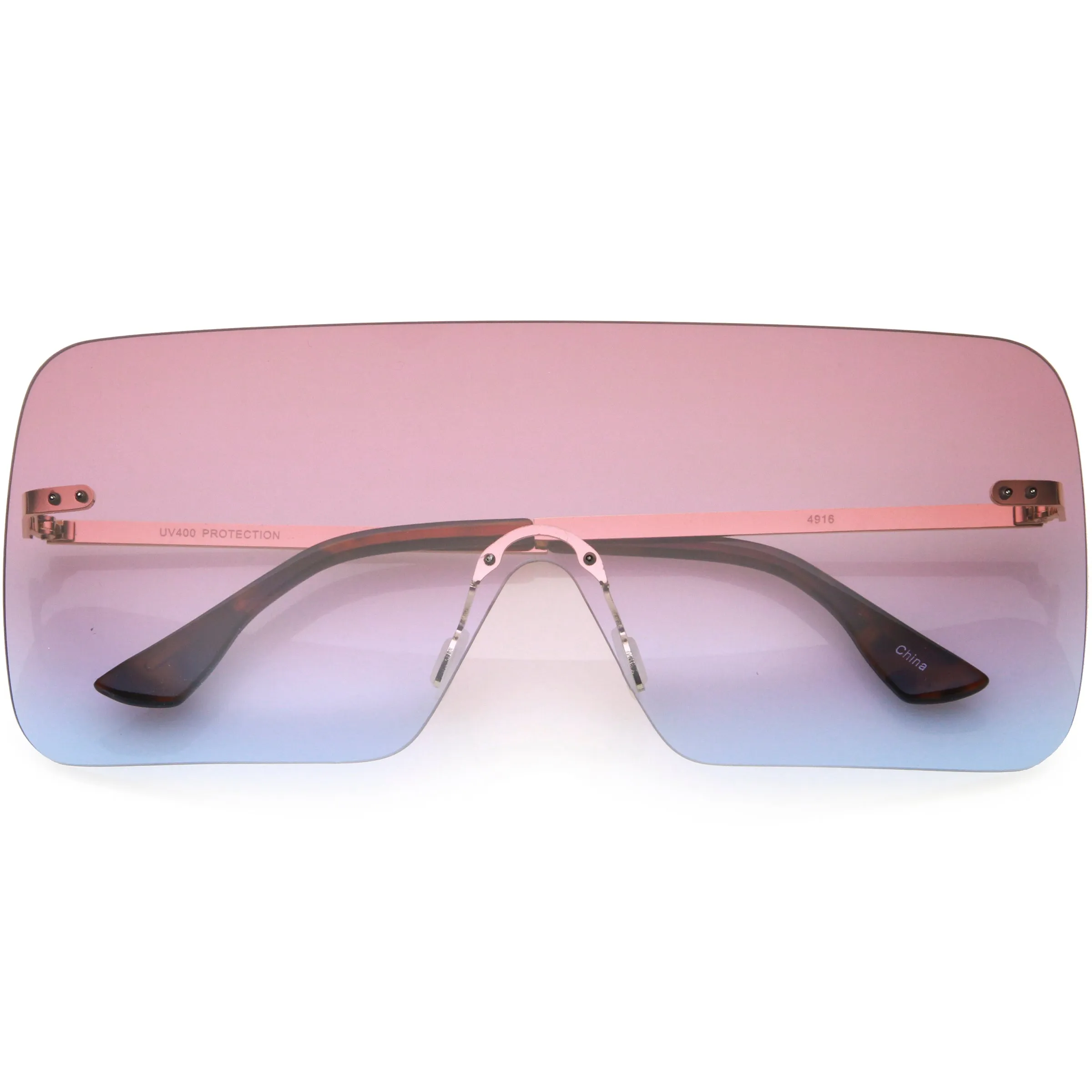 Oversize Futuristic Rimless Flat Shield Lens Sunglasses C982