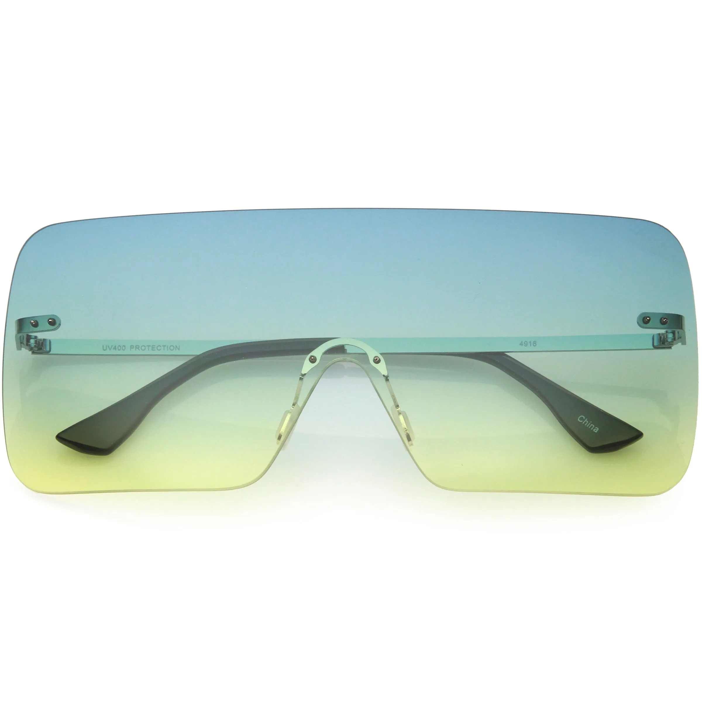 Oversize Futuristic Rimless Flat Shield Lens Sunglasses C982