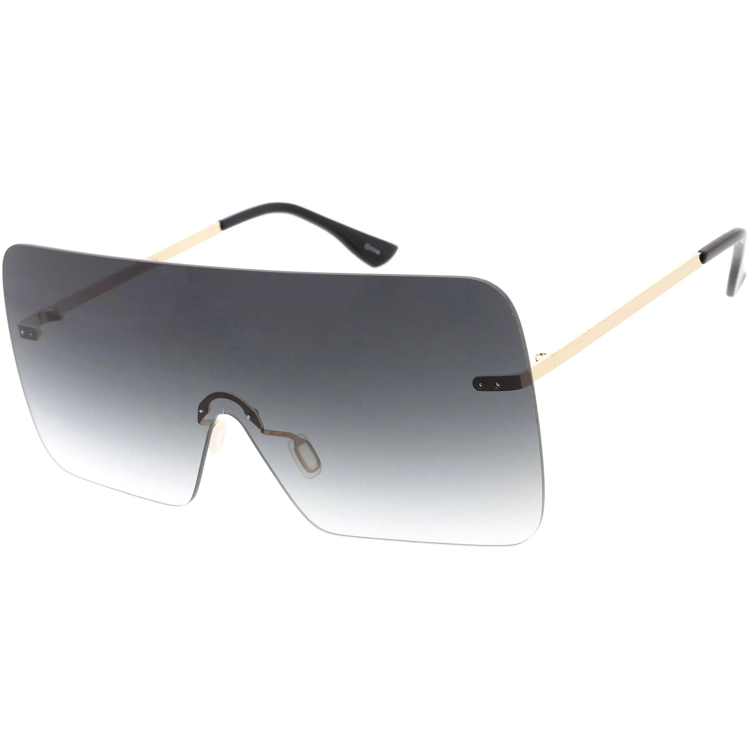 Oversize Futuristic Rimless Flat Shield Lens Sunglasses C982