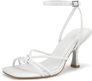 PARTY Women's Square Open Toe Strappy Heeled Sandals 3 inch Stiletto Kitten Heel with Ankle Buckle Strap, Comfortable Slingback Summer Dress Shoes
