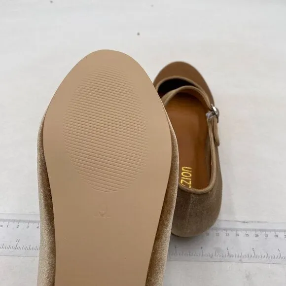 Pazzion Khaki Round Toe Mary Janes Comfortable Strap Buckled Ballet Flat Vintage