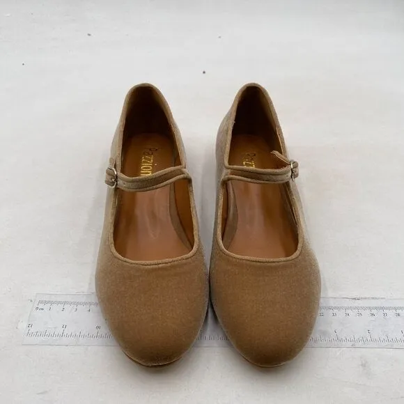 Pazzion Khaki Round Toe Mary Janes Comfortable Strap Buckled Ballet Flat Vintage